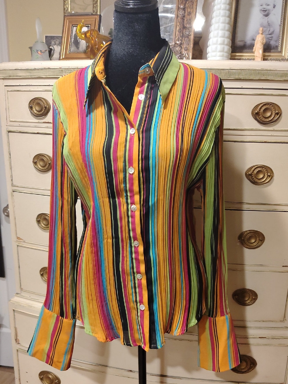 Violet & Claire Bright Multicolor Vertical Stripe Button-Down Shirt